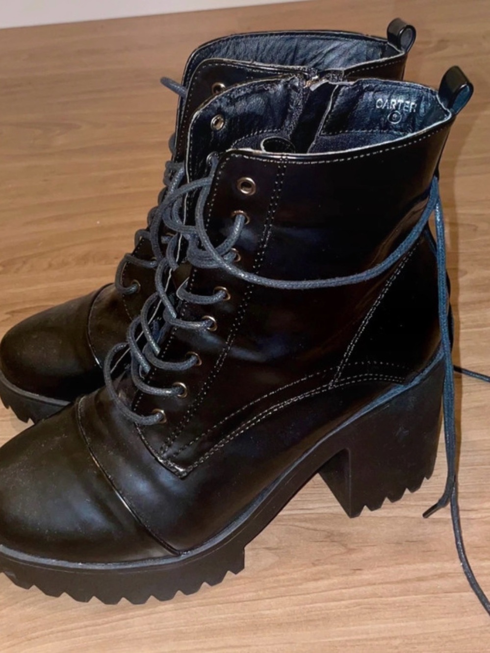 Black Lace-Up Chunky Heel Combat Boots